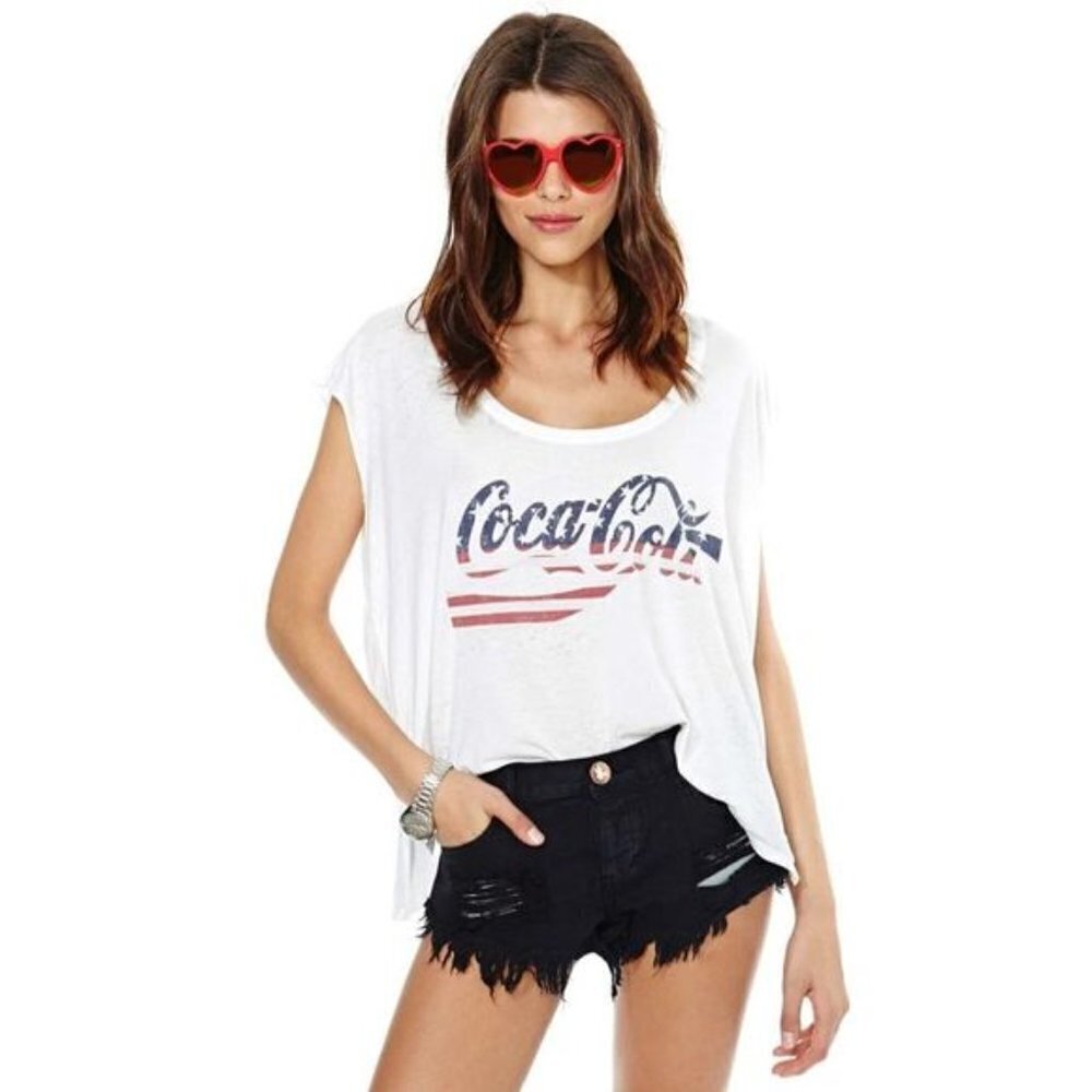 NEW Chaser x Coca Cola Logo Coke USA Flag Burnout Oversized Muscle Tee Sz. XS